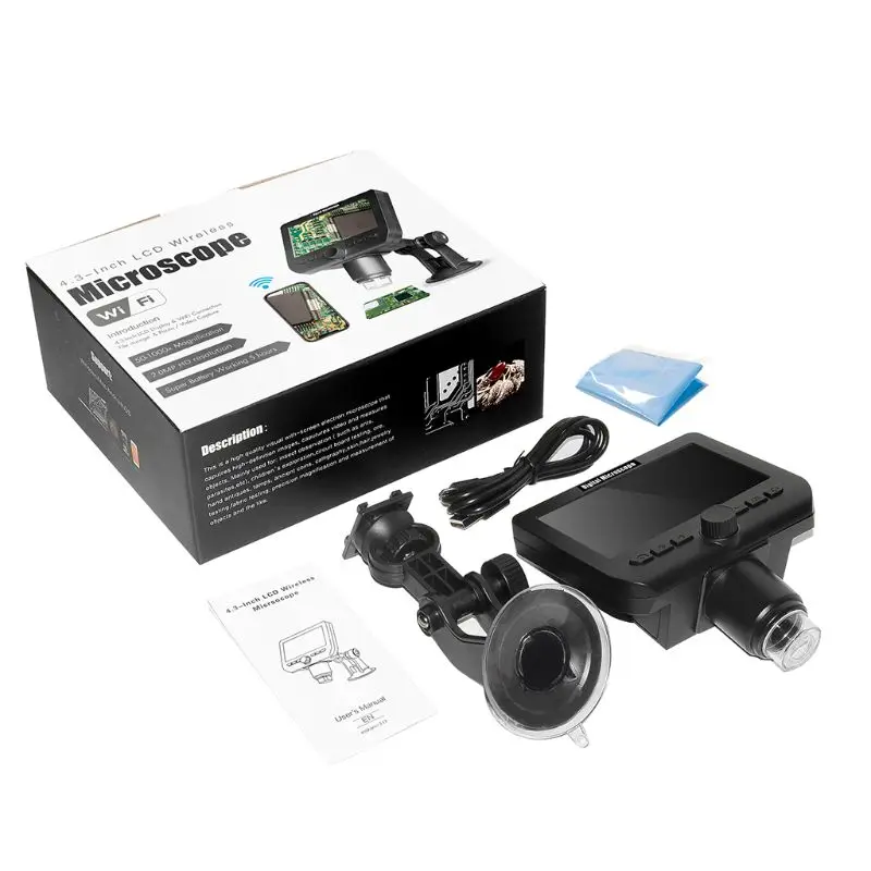 

1000X 2MP Wireless WiFi Microscope 4.3''HD Screen 8 LED 1080p Camera Magnifier w Suction Cup Base for iOS Android Windows OS X