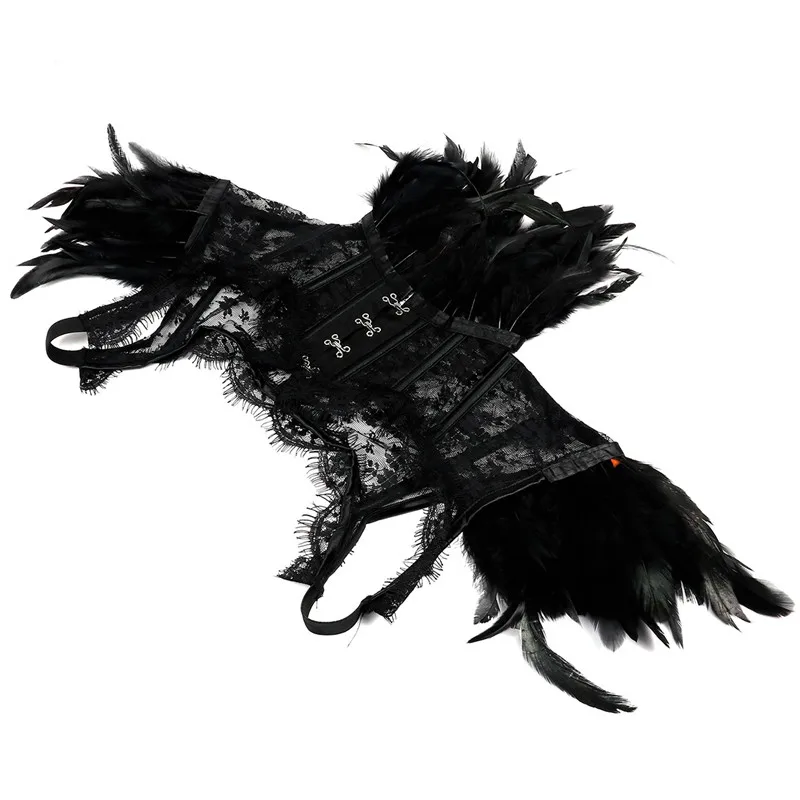 Women Retro Vintage Punk Gothic Feather Collar Shoulder Lace Cape Bolero Jacket Shrug Tops Halloween Party Goth Rave Costumes