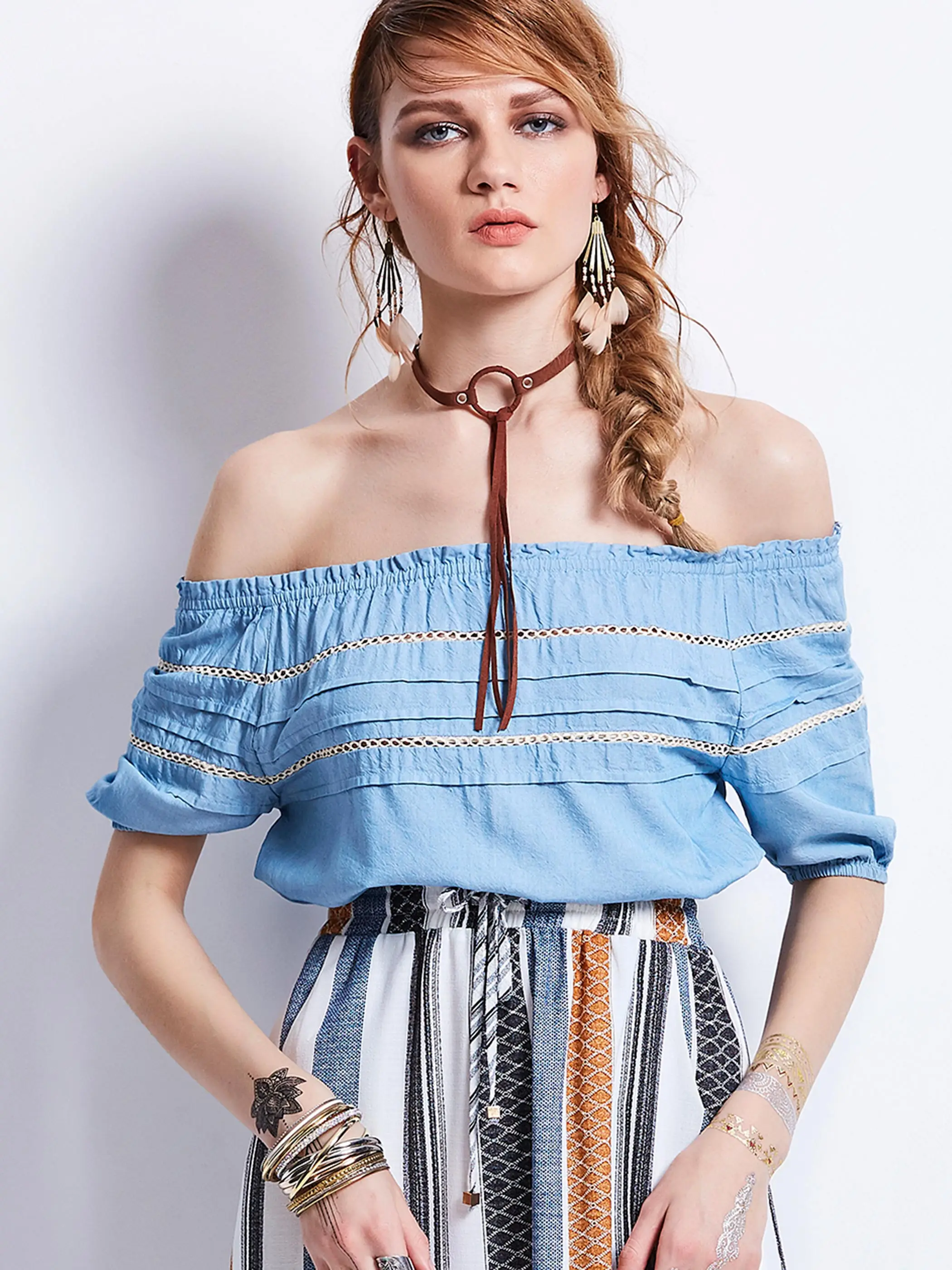 Summer Women Blouses Crop Tops Boho Fashion Sexy Off Shoulder Casual