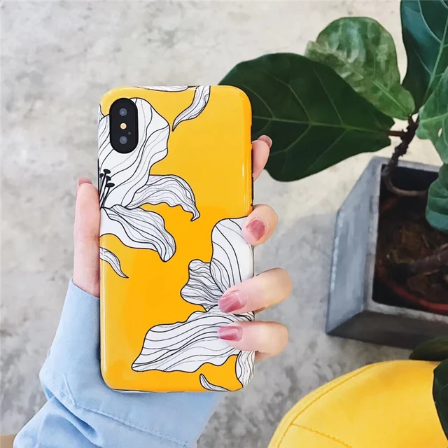 Cheap Petals painted floral phone Cases For iphone X XR XS XS Max Glossy soft silicone case back cover for 6 6s 7 8 Plus 