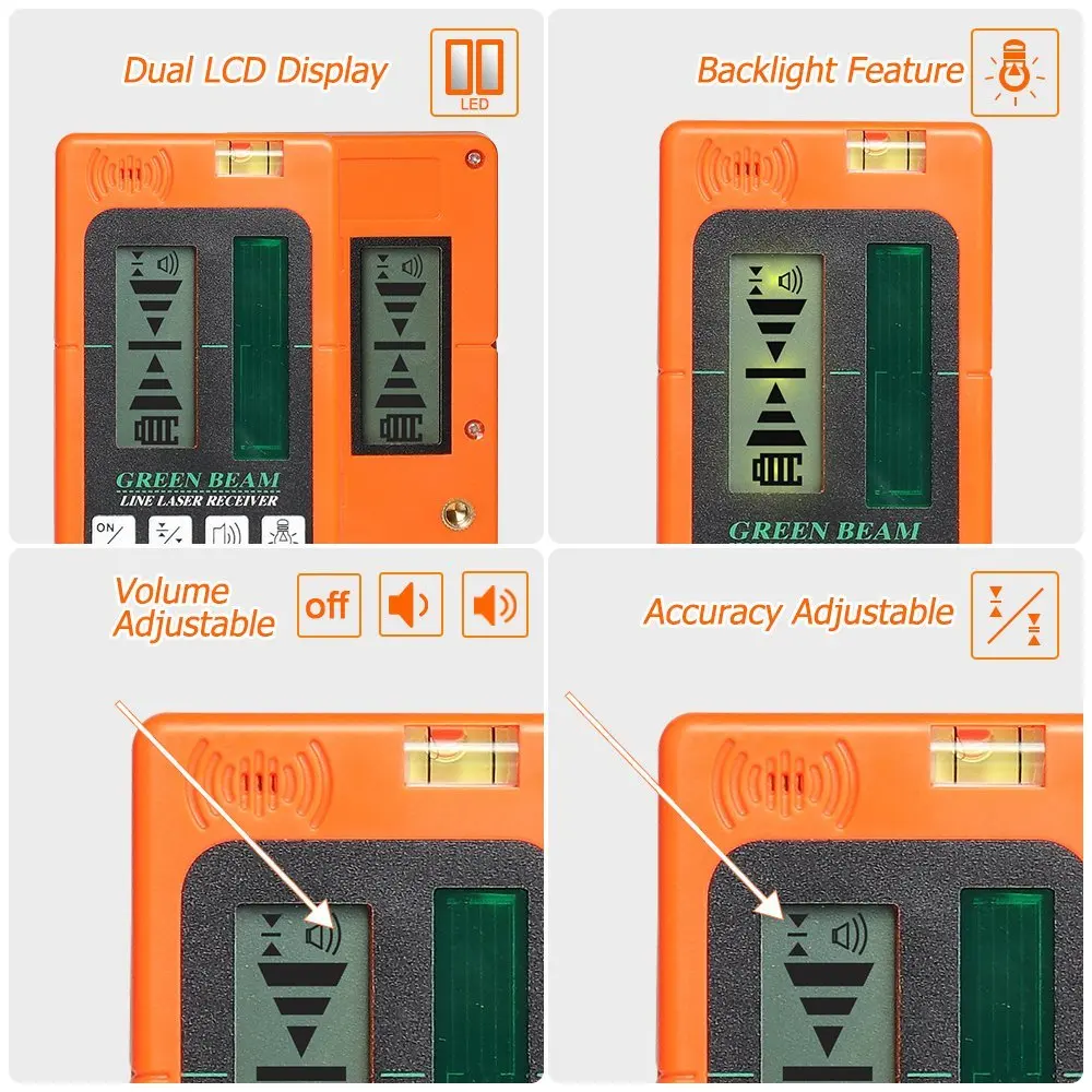 Huepar лазерный уровень зеленый луч крест лазерный самонивелирующийся 360 градусов с 2 режимами Pluse+ Huepar цифровой ЖК-лазерный детектор приемника