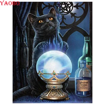 

Full square/round 5D DIY Diamond Painting Magic bottle diamond Embroidery black cat picture Cross Stitch Rhinestone Painting
