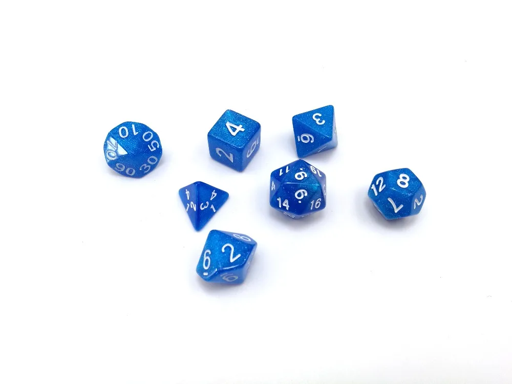 

7pcs/set game dice D4 d6 d8 d10 d10% d12 d20 blue color multi-sided marble effect RPG dice game