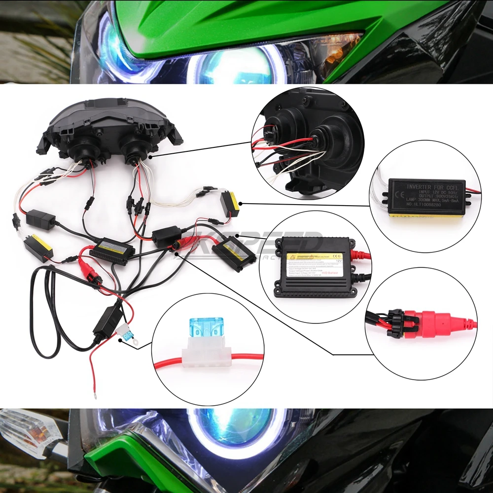 Halo Ojo Azul color de luz proyector HID de montaje de la linterna para Kawasaki Z800 z250 2013, 2014, 2015, 2016 - 3