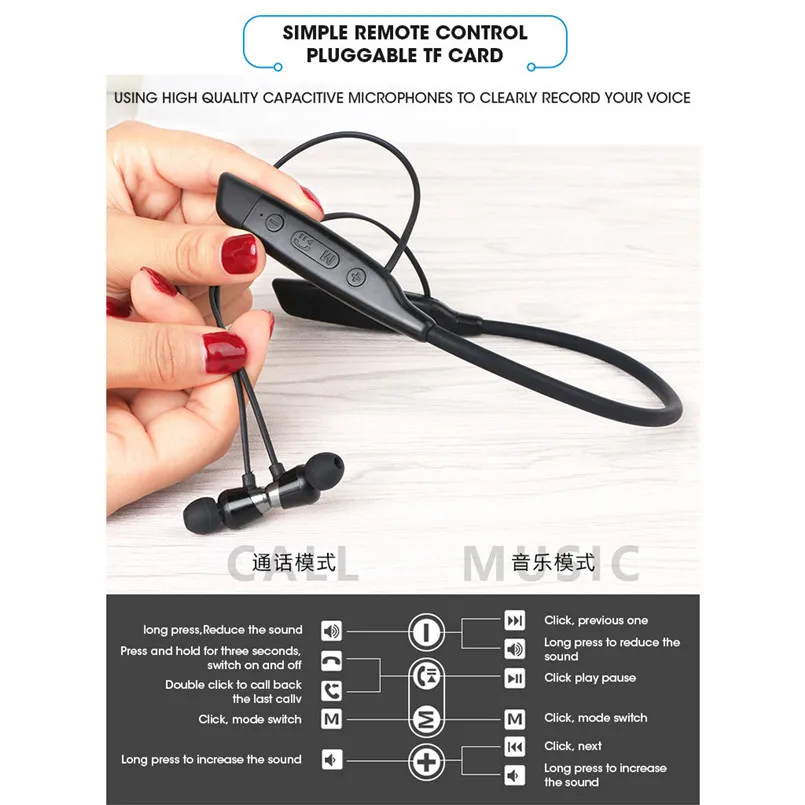 Multifunction Bluetooth Sports Earphone Multi-Purpose Plug-In card Neck-Mounted HWS680 Bluetooth V4.2+EDR Headset 40MR2022