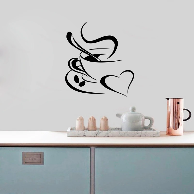 kitchen wall sticker coffee , coffee cup with heart kitchen vinyl wall art decor decal stickers 25x22cm