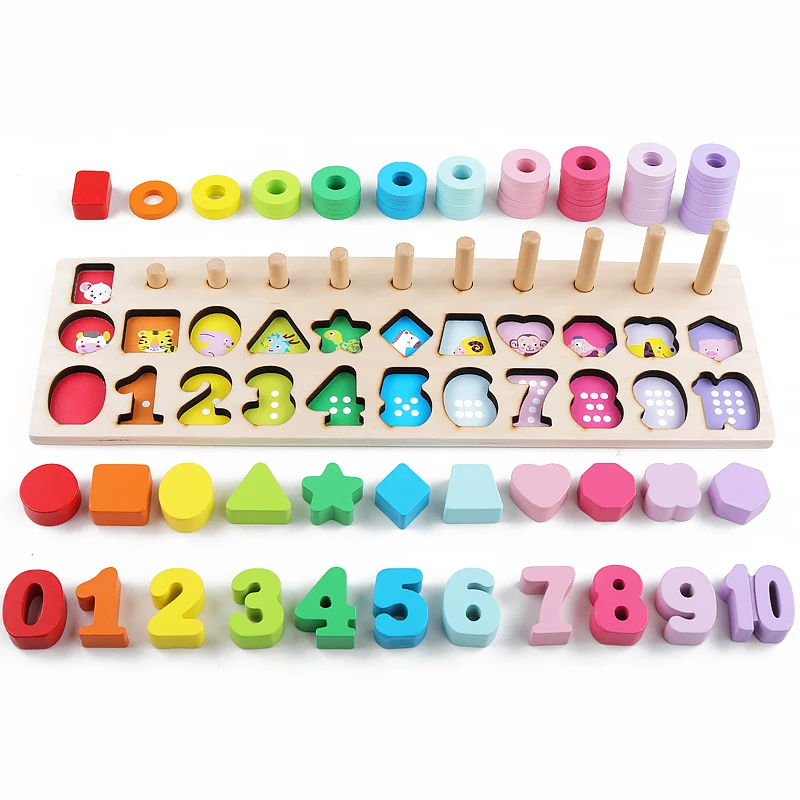 Brinquedos de Madeira Educativos para Crianças Brinquedos Infantis Contando Formas Geométricas Jogo Cognição Animal Materiais Montessori Matemática 6 主å?¾3