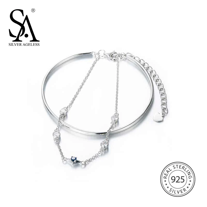 

SILVER AGELESS Real 925 Sterling Chain Bracelets & Bangles Fine Jewelry Two Layer Bracelet Women Female 2018 Fashion Kehribar