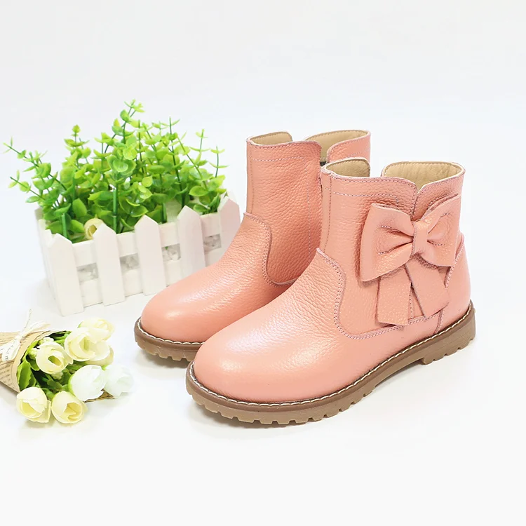 

Cowhide Leather Boots Bowtie Martin Boots Ankle Boots 2019 New Winter Girls Princess Girl Shoes