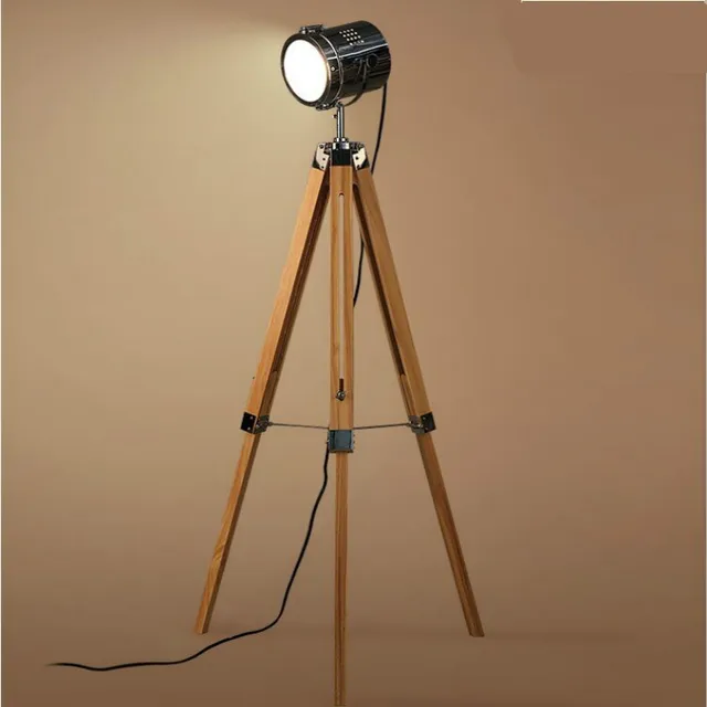 américain rétro vintage loft bois métal trépied led e27 projecteur
