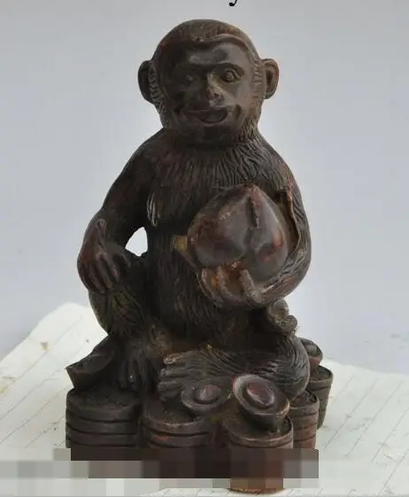 

S5001 6"chinese fengshui bronze wealth yuanbao money zodiac monkey peach rich statue