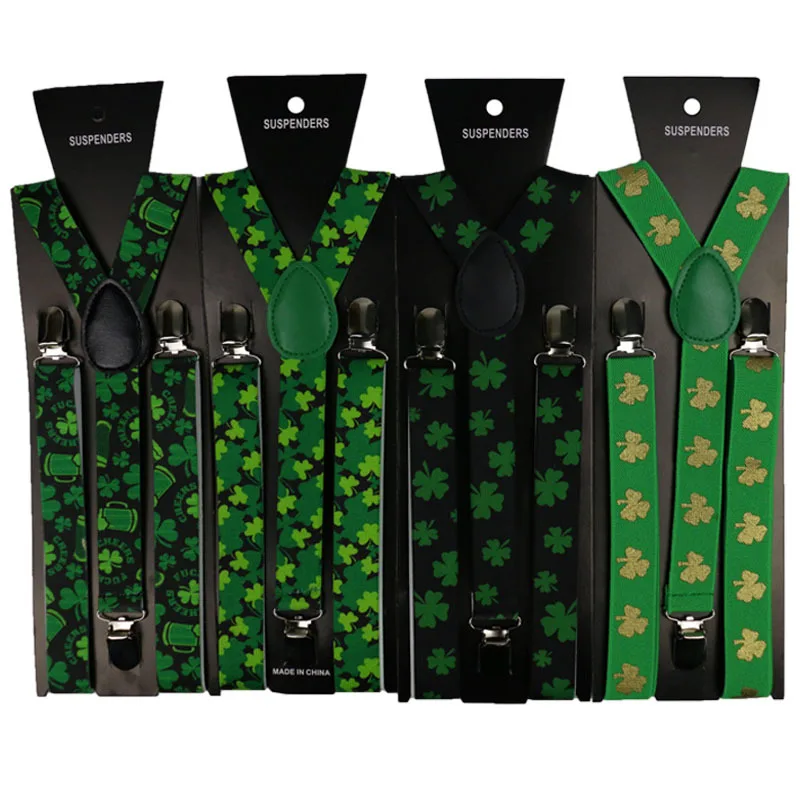 OLOME Винтаж зеленый 2,5 см Широкий Клевер подтяжки для женщин для мужские брюки Свадебные Suspensorio брюки девочек