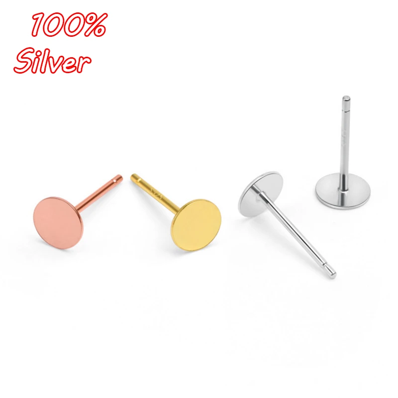 

10pcs 925 Sterling Silver Earring Stud Cabochon Flat Base Pad Blank 3 4 5 6mm DIY Earring Pins Making Setting Component Findings