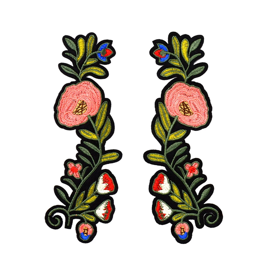 2pcs pink flower patches for clothes iron on applique embroidered