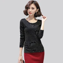 S-3XL blusas 2016 Autumn Women Blouses long-sleeved O-neck Bronzing butterfly Shirt plus size fashion casual blouses Women Tops