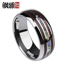 Recién llegado 8mm mujeres hombre tonos plateados Anillos de Carburo de Tungsteno de madera para incrustar y conchas Dome Band Comfort Fit boda Band 7-12