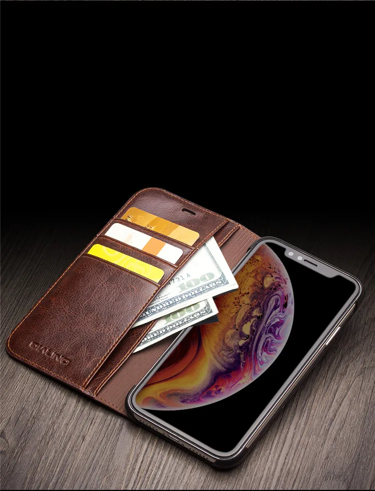 Case de Telefone para Iphone Slot para Cartão Capa para Iphonexs Qialino Luxo Ultra Fino Artesanal xs - xr Couro Genuíno Carteira Bolsa Flip Max 6 telefone para iphone xs xr couro genuíno