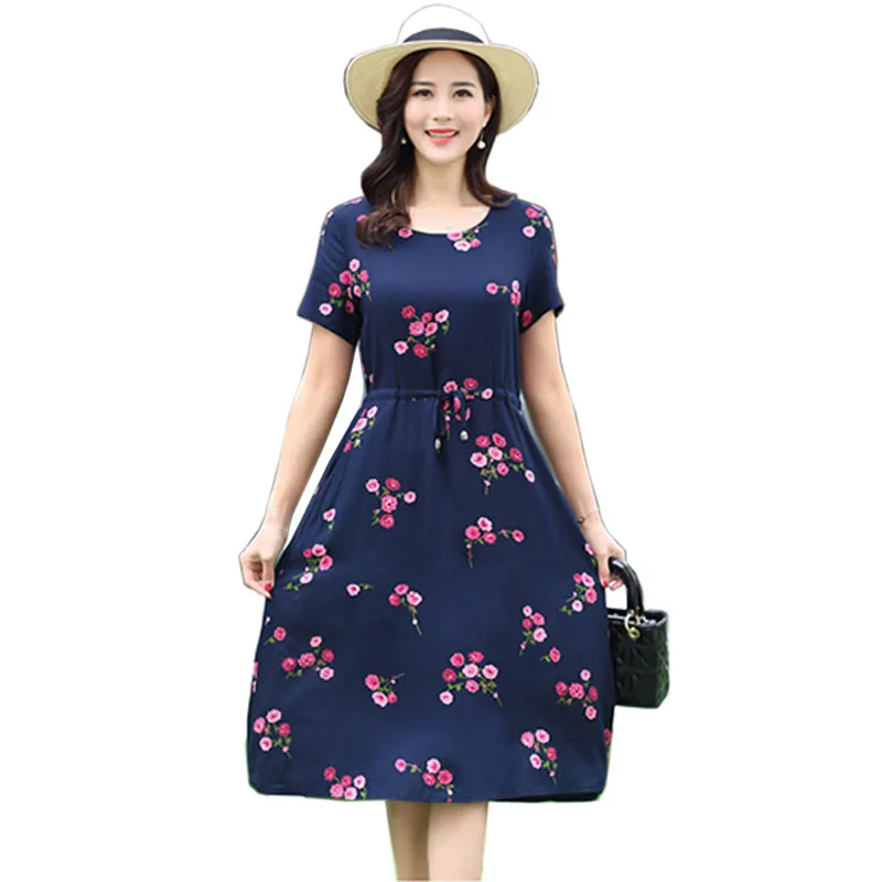 

2018 Summer style Women A-Line Retro dress Slim Tunic Floral printed Women Dress plus size vestido Femininas Female casual Dress