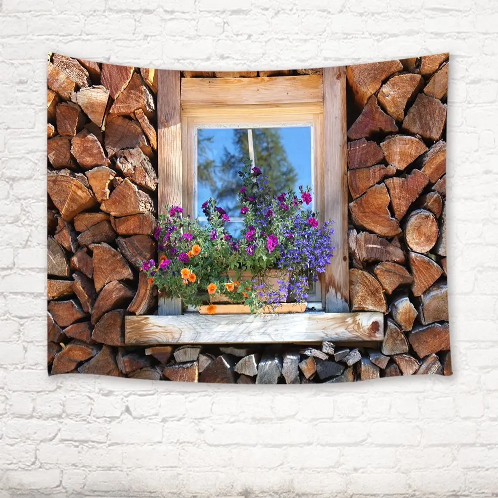 

Potted Flower Before Window In Stone House Tapestry Wall Hanging for Bedroom Living Room Dorm Wall Art