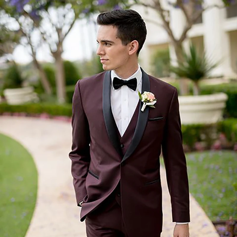 

Wonderful Groom Male Wedding Prom Suit Burgundy Slim Fit Tuxedo Men Formal Business Work Wear Suits 3Pcs Set (Jacket+Pants+Vest)