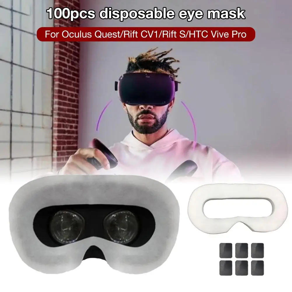 

100Pcs Disposable VR Eye Mask Breathable Pure Cotton Sweat Absorbent VR Face Mask for Oculus Quest/Rift CV1/Rift S/HTC Vive Pro