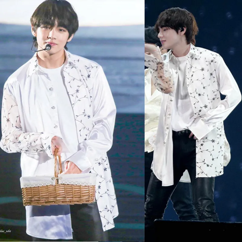 

New Kpop Fans Meeting Same Unisex Fashion Chiffon Flower Blouse Cool Sweatshirt White Long Shirts