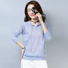 Женская льняная тонкая футболка с капюшоном женские однотонные Свободные повседневные топы Весна Осень трикотажные льняные Топы