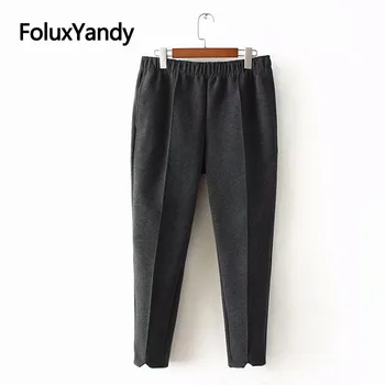 

Woolen Pencil Pants Women Casual Elastic Waist Loose Stretched Plus Size Pants Elegant Trousers KKFY2974