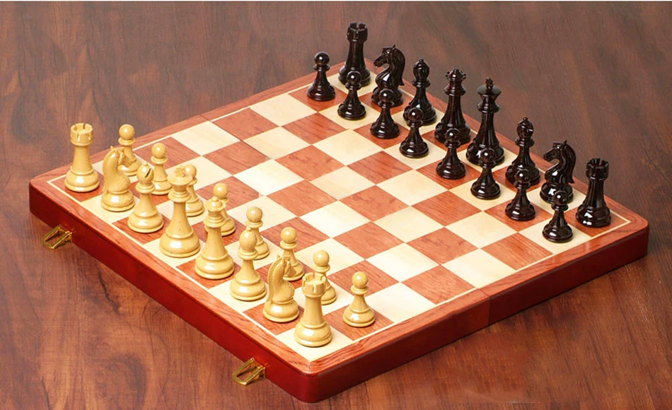 BSTFAMLY Wooden Chess Set Chessman International Chess Game High-grade Folding Chessboard ABS Steel Chess Pieces Steel Gift I36