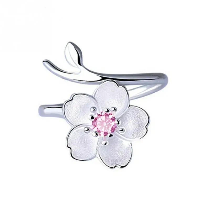 

New Arrivals Cherry Blossoms Flower Rings 925 Sterling Silve for Women Female Adjustable Size Ring Fashion jewelry #13