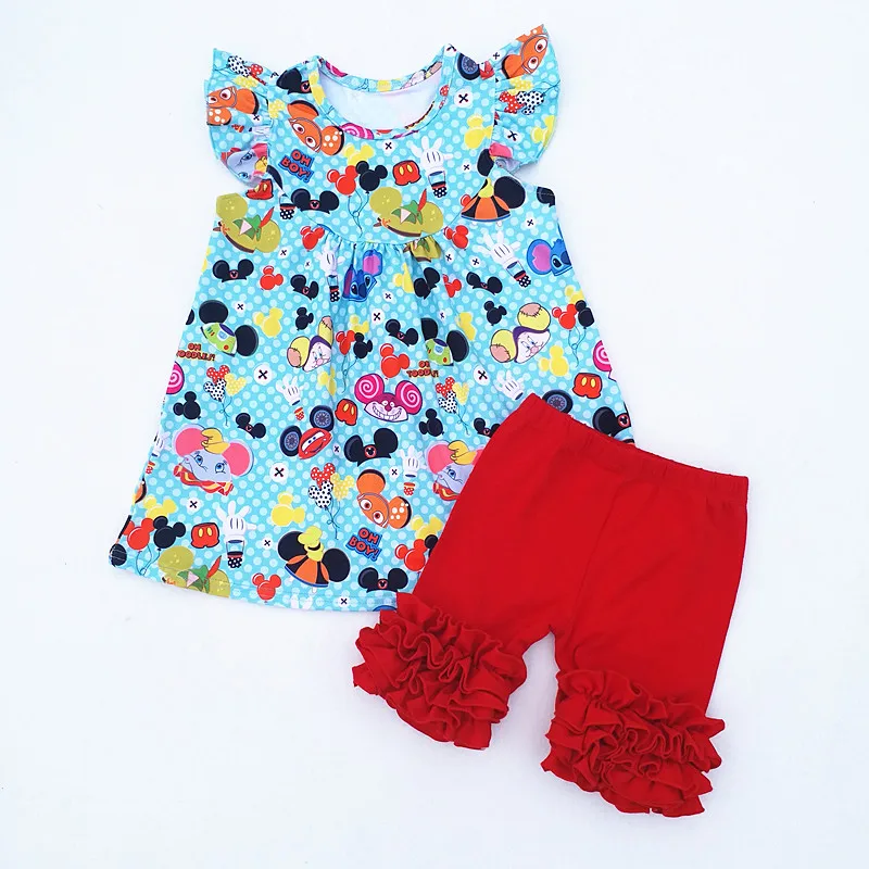 Fashion Summer milk silk top baby girls kids boutique set Mickey Fish elephant Print matching with solid cotton short HTB18ujgbbZnBKNjSZFrq6yRLFXaE - Fashion Summer milk silk top baby girls kids boutique set Mickey Fish elephant Print matching with solid cotton short