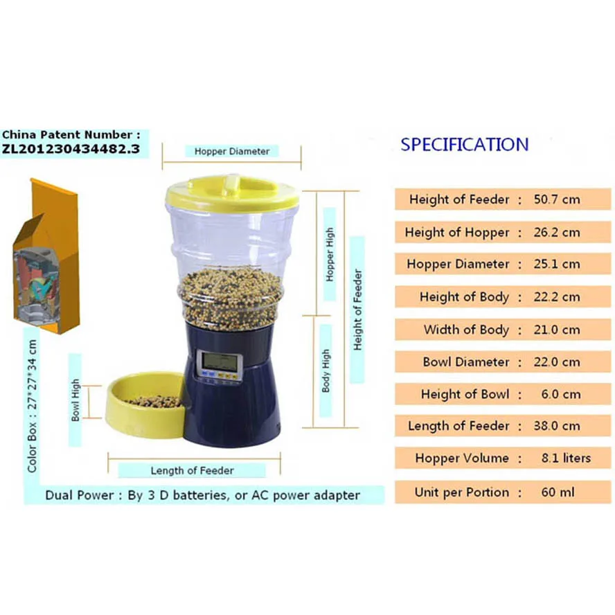 Двойной мощности большой емкости собака кошка питомец таймер кормушка дозатор корма для домашних животных автоматический контроль сухой порции питатель для домашних животных ЖК-дисплей 8.0L