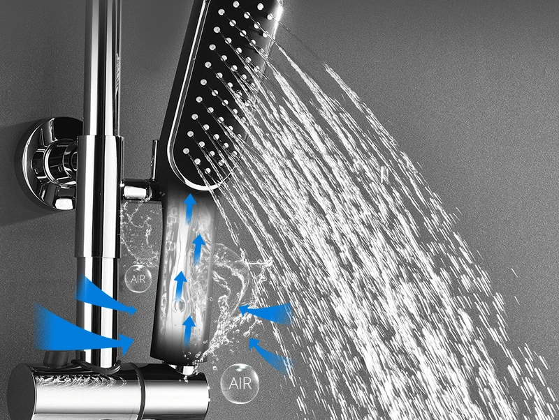 hm Black Rainfall Thermostatic Shower Faucet Set Single Lever Brass Mixer Valve Rack Bath Shower Mixers Rack shower set (17)
