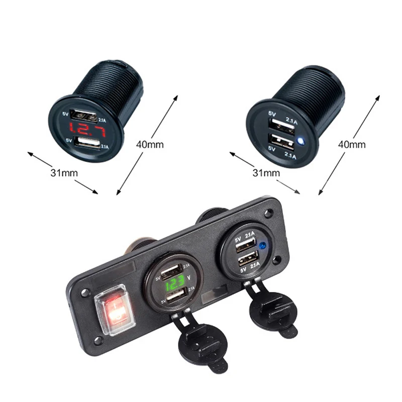 Зарядное устройство с двумя usb разъемами со светодиодным цифровым вольтметром 12