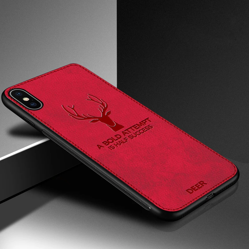 For iPhone 7 8 6 6S Plus X XR XS MAX Cloth Texture Phone Cases For iPhone X XR XS MAX Embossed Deer Pattern Protector Back Cover For iPhone 7 8 6 6S Plus X XR XS MAX Cloth Texture Phone Cases For iPhone X XR XS MAX Embossed Deer Pattern Protector Back Cover