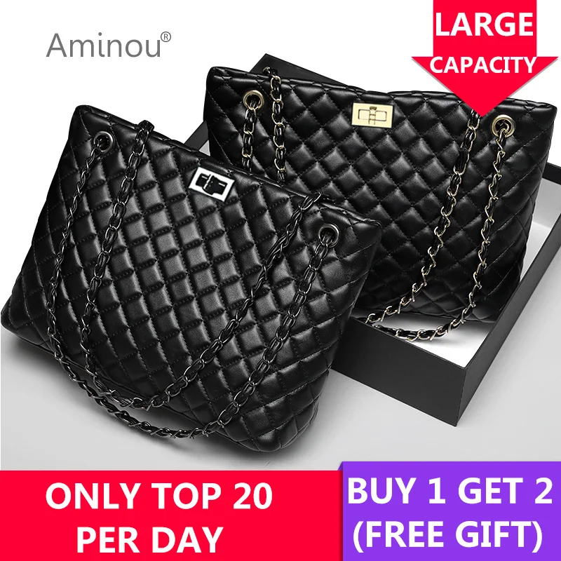 2018 Luxury Brand Women Plaid Bag Large Tote Bag Female Handbags Designer Black Leather Big Crossbody Chain Messenger Bag Ladies