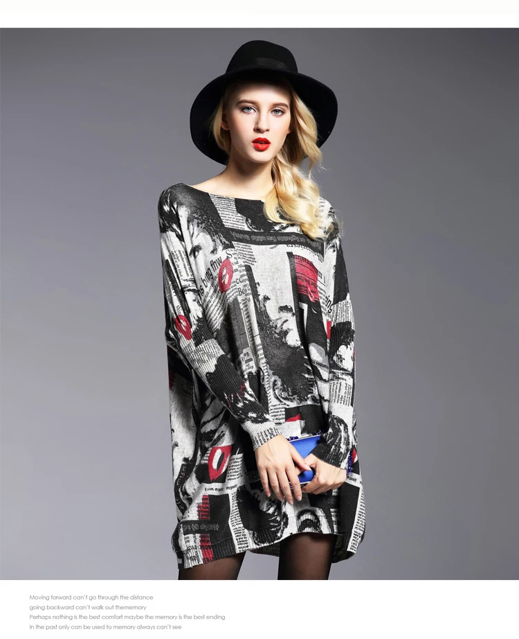 Spring and Autumn European and American fashion new women long-sleeved printing pullover long sweater shirt (2)