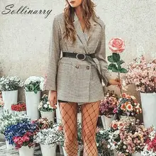 Sollinarry, модное осеннее пальто с зубчатыми лацканами, куртки, женские свободные клетчатые пальто на пуговицах с карманами, женские повседневные Куртки Оверсайз