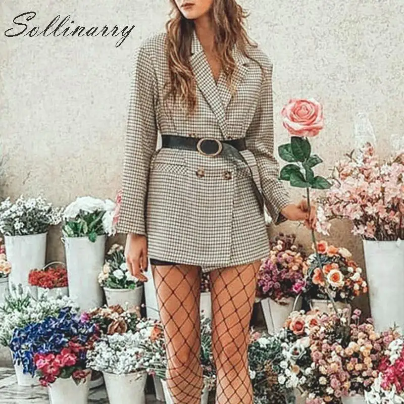 

Sollinarry New Fashion Notched Lapels Autumn Blazer Coat Women Buttons Pockets Loose Plaid Blazer Women Casual Oversize Jackets