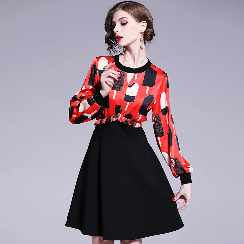 New Italy style long sleeve fashion dress women brand casual round neck slim dresses ladies summer dress girls vestito robe