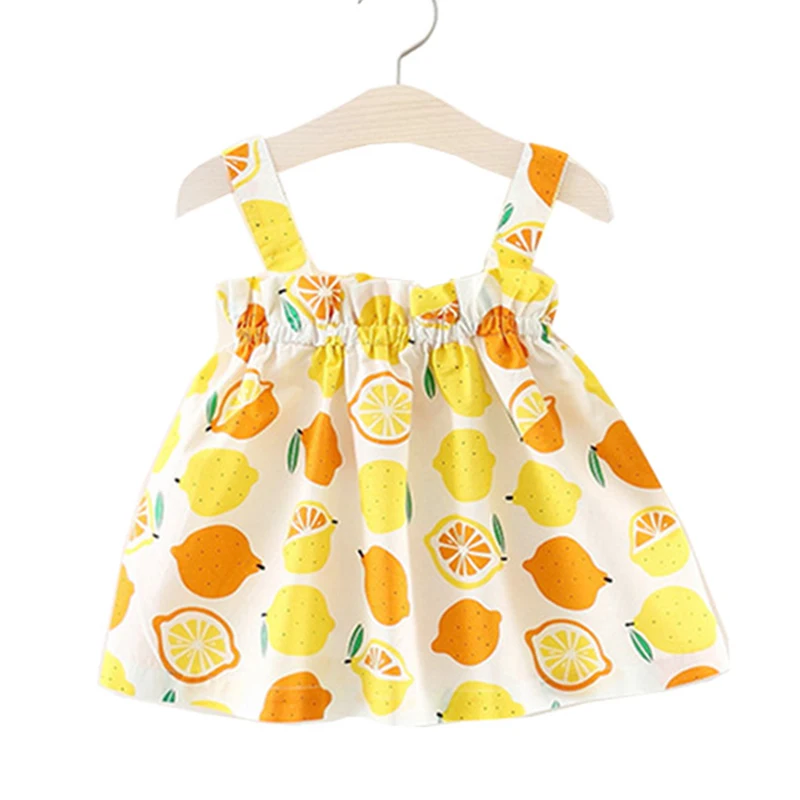 

Baby Girls Dress Toddler Infant Baby Lemon Print Party Dresses For Kids Summer Sleeveless Strap Princess Dress 2 to 7 Years Old
