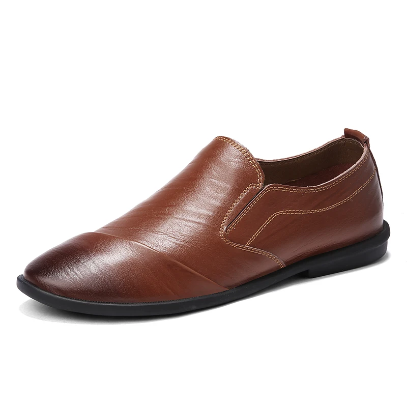 

2018 New Loafers Men Shoes Leather Shoe Spring&summer Hot Sale SlipOn Fashion Casual Shoes Brown Black Size 38-44 Free shipping