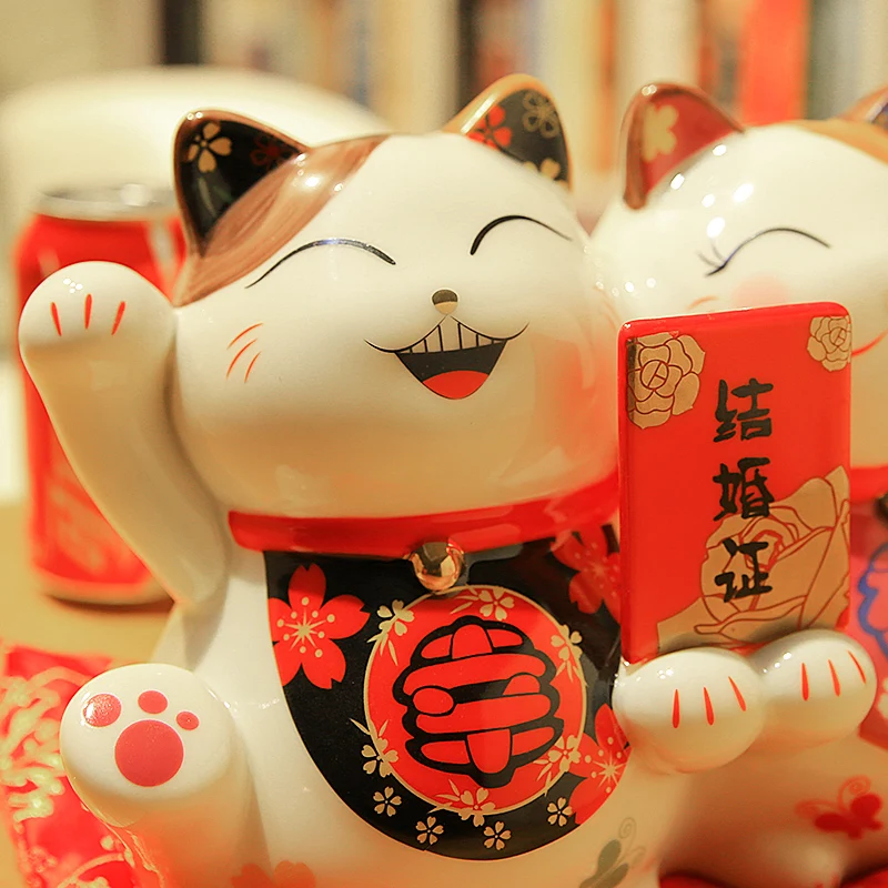 2 Uds Maneki Neko Buena Suerte Gato Alcancía Ornamento