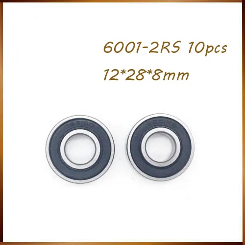 Free shipping 6001-2RS Bearing ABEC (10PCS) 12x28x8 mm Sealed Deep Groove 6001 2RS Ball Bearings 6001RS 6001 RS