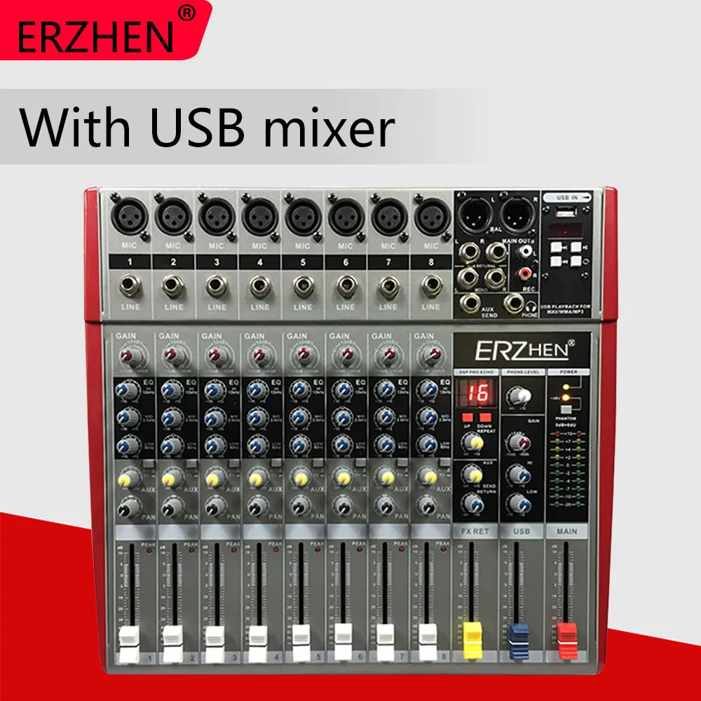 

Audio Mixer Console W6000T8 Professional Mixer Audio Amplifier Sound Processor 8 Channel