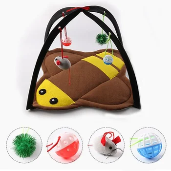 

Cute Pet Cat Funny Hammock Bed Toy Kitten Cat Play Sleeping Furniture Tent 4 Hanging Detachable Ball Cat Play House Kennels