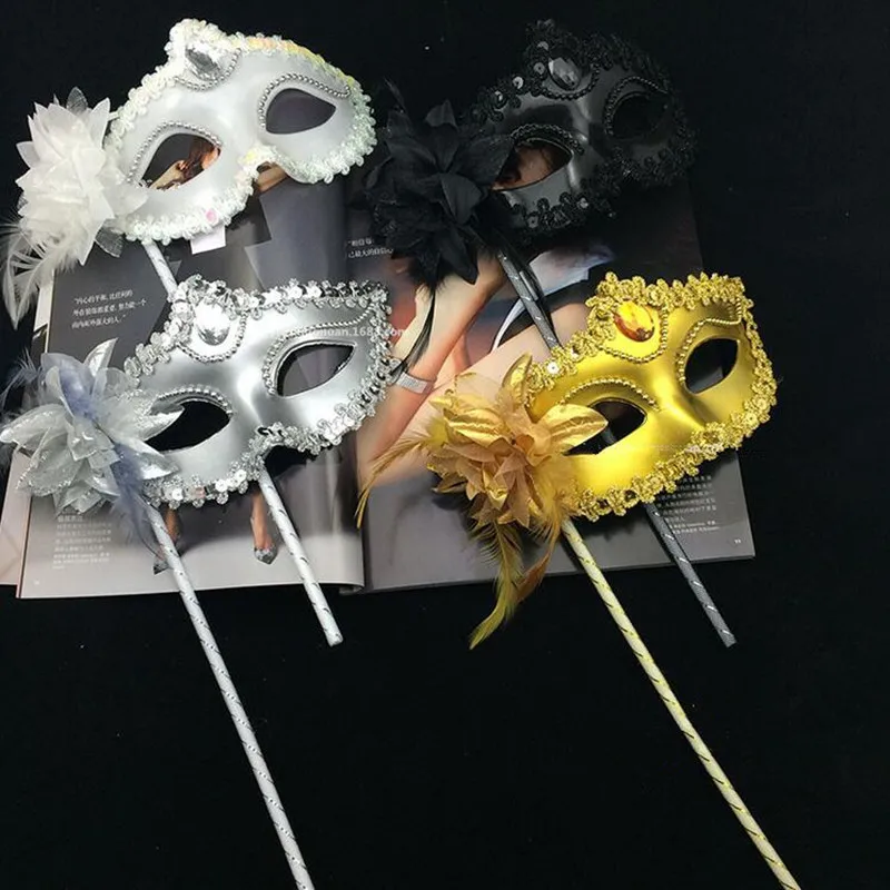Светодиодный светящийся женский Блестящий Венецианский шар Маскарадная маска на палочке Цветочные боковые маски ручной работы маска на Хэллоуин платье