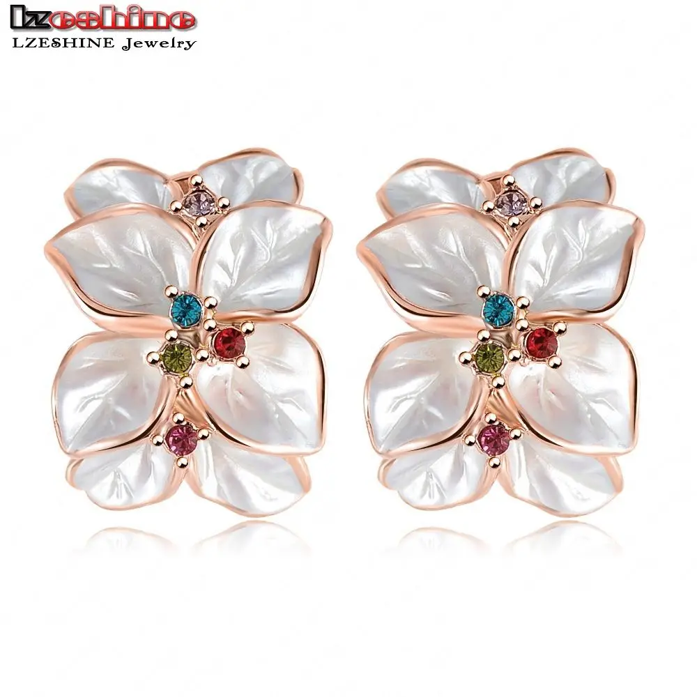 

LZESHINE Wedding Jewelry Women Earrings Bijoux Rose Gold Color Genuine SWA Elements Austrian Crystal Flower Earring ER0099