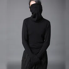 2016 Autumn new male t-shirt men super long sleeve tshirt black turtleneck slim fit tees punk gothic stage costumes Q627