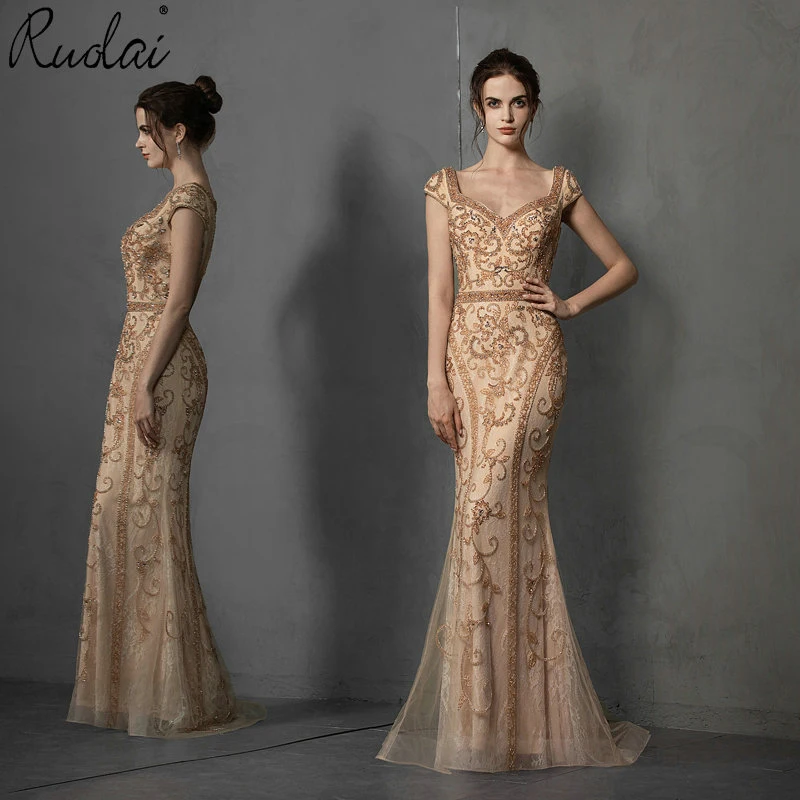 Luxury Mermaid Evening Dress Long 2019 Newest Gold Color Off-the-Shoulder Women Evening Dresses for Cocktail Party Luxury Mermaid Evening Dress Long 2019 Newest Gold Color Off-the-Shoulder Women Evening Dresses for Cocktail Party